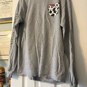 Simply Southern Gray Long Sleeve Tee with Black & White Cow Pocket
